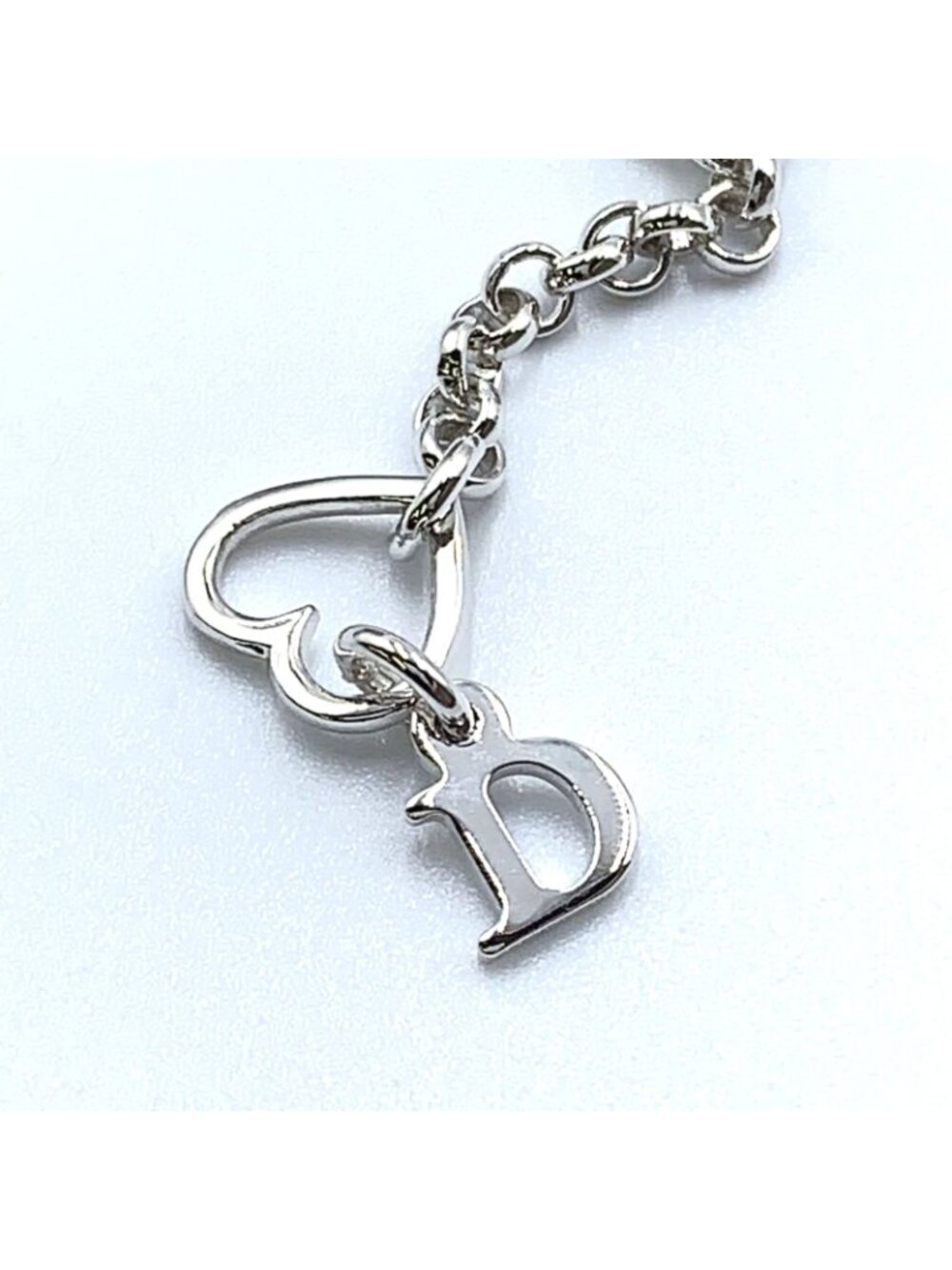 ★SOLD★ Dior Logo Heart Metal Line Stone Silver Necklace - Picture 4 of 12